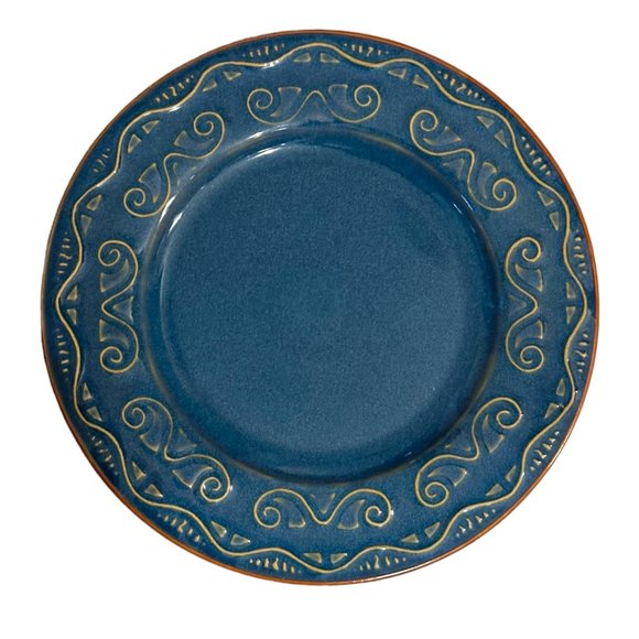 Set of 2 Pier 1 TUNISIA 8 1/2" Blue with Tan Scroll Lunch/Salad Plates - Picture 5 of 8